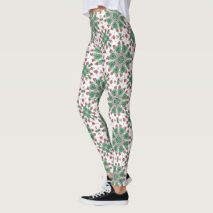 Legging Padrão de Mandala Floral Verde Vintage