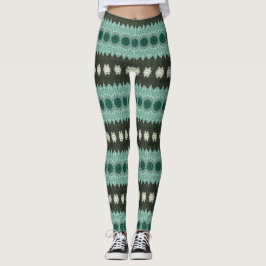 Legging Padrão de Mandala Geométrico Azul Turquesa e Verde