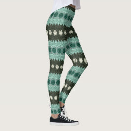 Legging Padrão de Mandala Geométrico Azul Turquesa e Verde