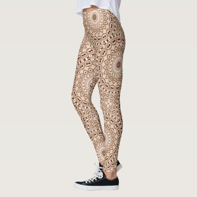 Legging Padrão de Mandala Geométrico Marrom Mocha (Esquerda)