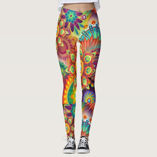 Legging Padrão de Mandala Geométrico Psicodélico  (Frente)