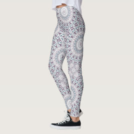 Legging Padrão de Mandala Geométrico Roxo e Azul