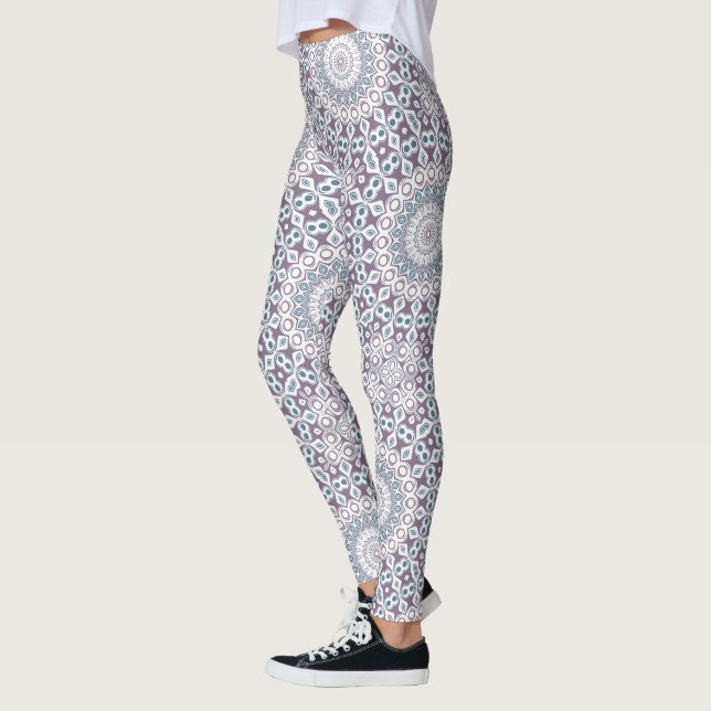 Legging Padrão de Mandala Geométrico Roxo e Azul (Esquerda)