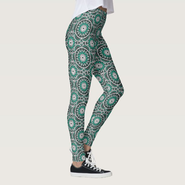 Legging Padrão de mandala islâmica antiga verde (Direita)