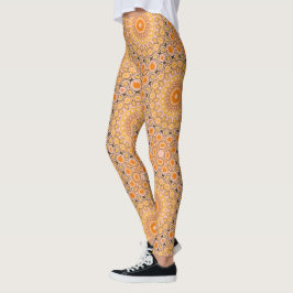 Legging Padrão de Mandala Laranja e Dourado de Outono