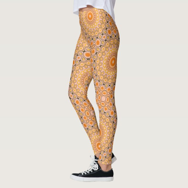 Legging Padrão de Mandala Laranja e Dourado de Outono (Esquerda)