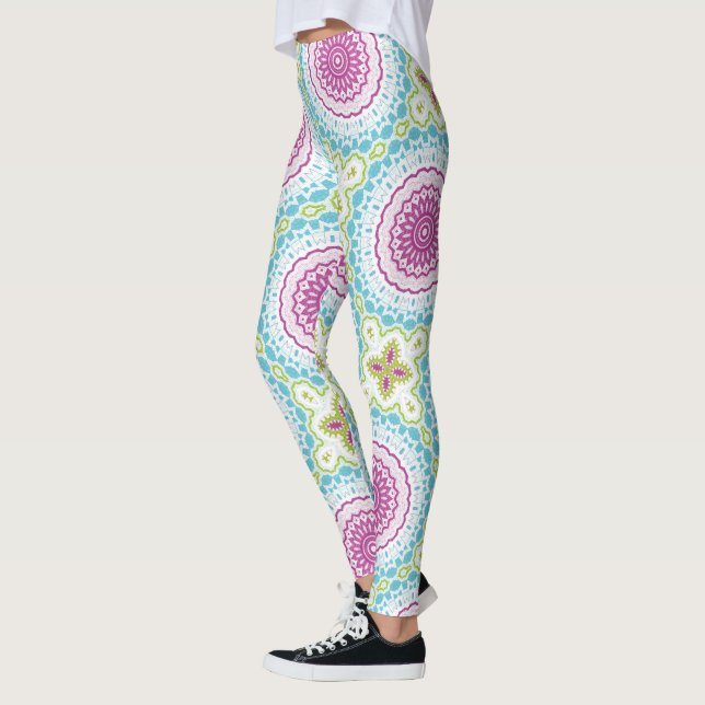 Legging Padrão de Mandala Magenta Azul e Verde (Esquerda)