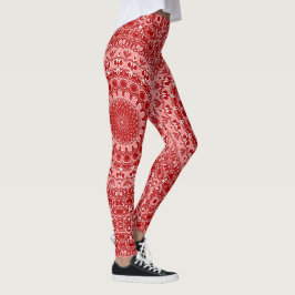 Legging Padrão de Mandala Ornamental Vermelho e Branco