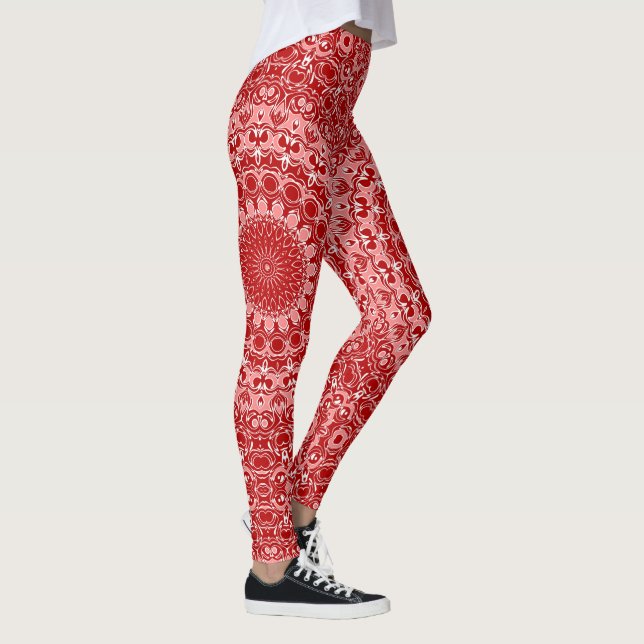 Legging Padrão de Mandala Ornamental Vermelho e Branco (Direita)