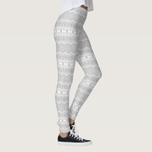 Legging Padrão de Mandala Prateada Elegante