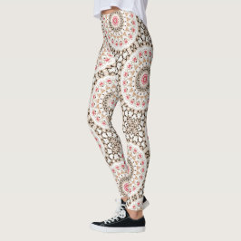 Legging Padrão de Mandala Rosa Bege e Rosa