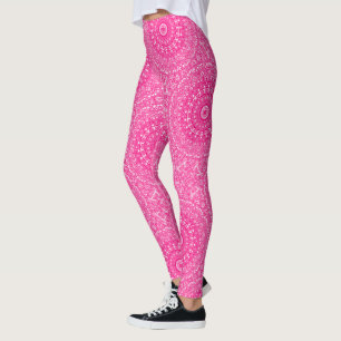 Legging Padrão de Mandala Rosa Vibrante