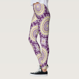 Legging Padrão de Mandala roxo e Dourado