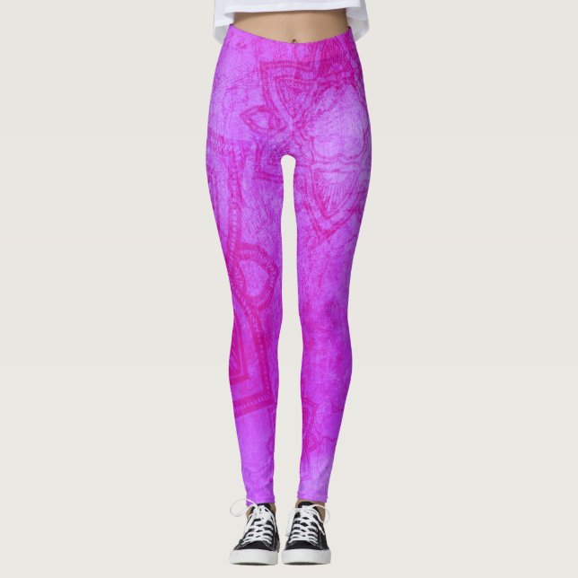 Legging Padrão de Mandala Roxo em Descanso (Frente)