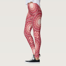 Legging Padrão de Mandala Vermelha no Gradiente de Fiery