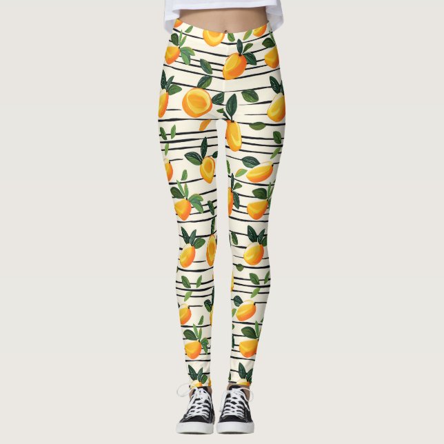 Legging Padrão de Manga de Aquarela com Folhas Verdes (Frente)