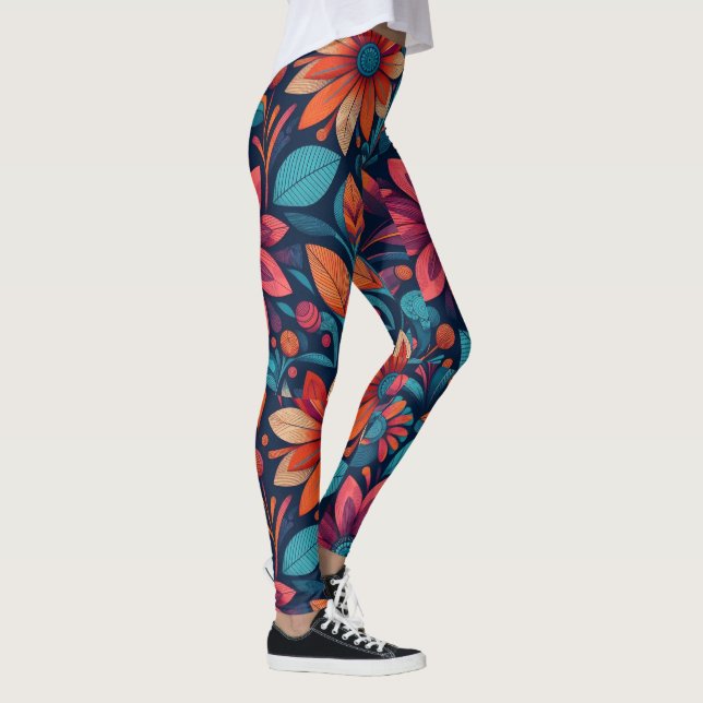 Legging Padrão de margarida africana fresco e vibrante (Direita)