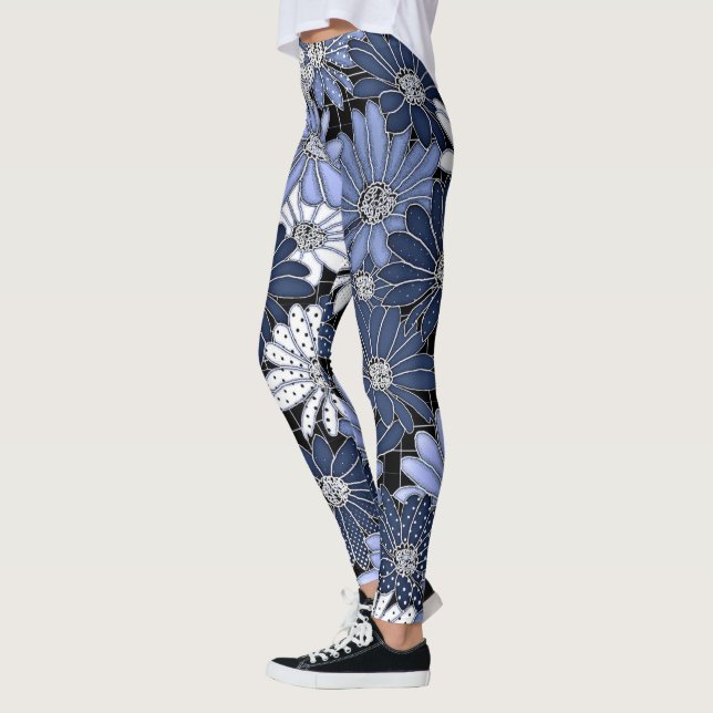 Legging Padrão de Margarida Azul e Branco (Esquerda)