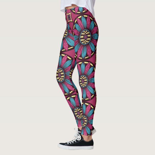 Legging Padrão de Margarida Azul e Roxo (Esquerda)