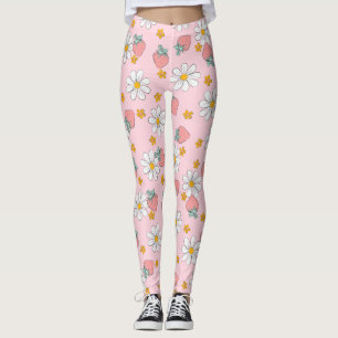 Legging Padrão de Margarida de Morango de Verão