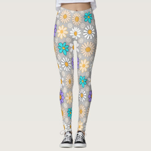 Legging Padrão de margarida retrô simples.01. L CINZA BG