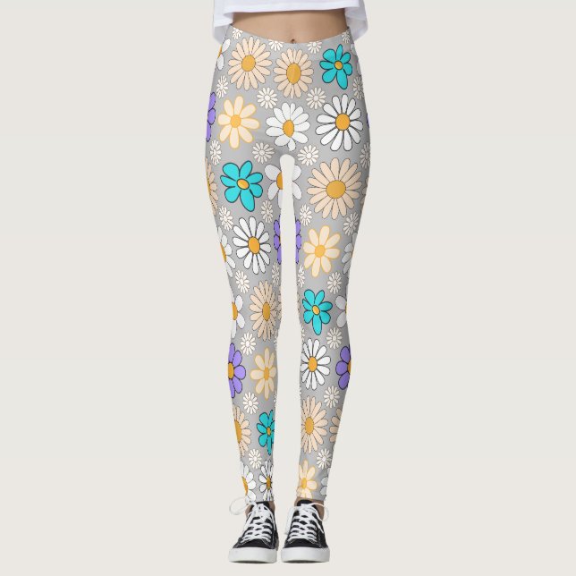Legging Padrão de margarida retrô simples.01. L CINZA BG (Frente)