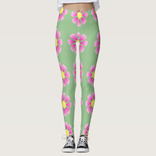 Legging Padrão de margarida rosa