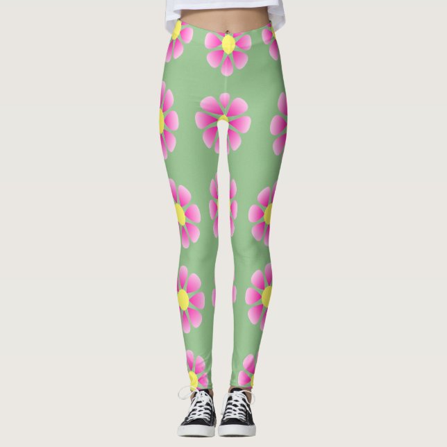 Legging Padrão de margarida rosa (Frente)