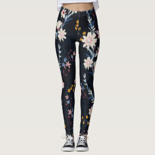 Legging Padrão de Marinho Floral do Jardim Noturno