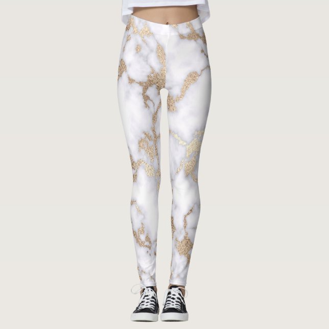 Legging Padrão de Mármaco Branco Moderno (Frente)