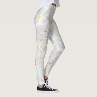 Legging Padrão de mármore branco de folha de ouro de cinza