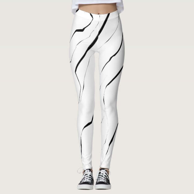 Legging Padrão de mármore branco preto único moderno (Frente)