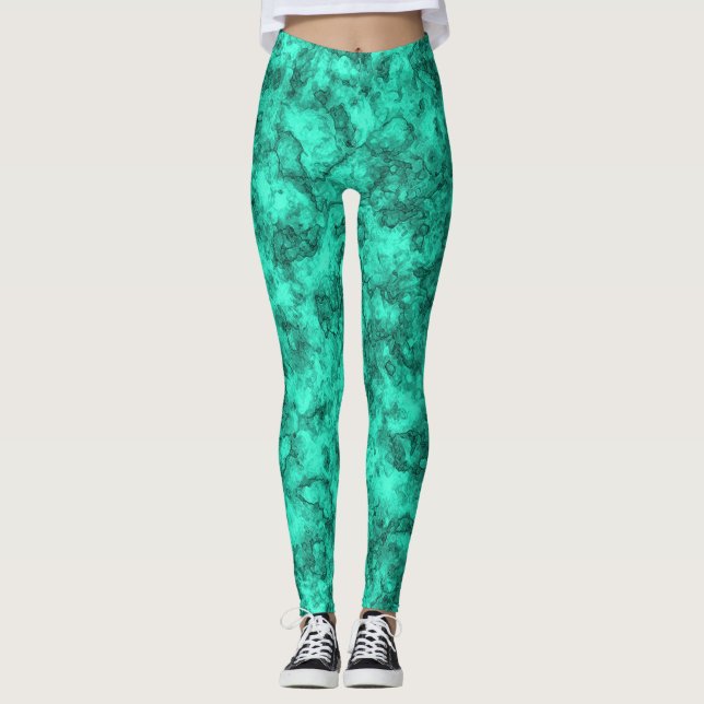 Legging Padrão de mármore brilhante da turquesa (Frente)