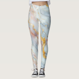 Legging Padrão de Mármore Fluido com Pêssego, Cinza e Dour
