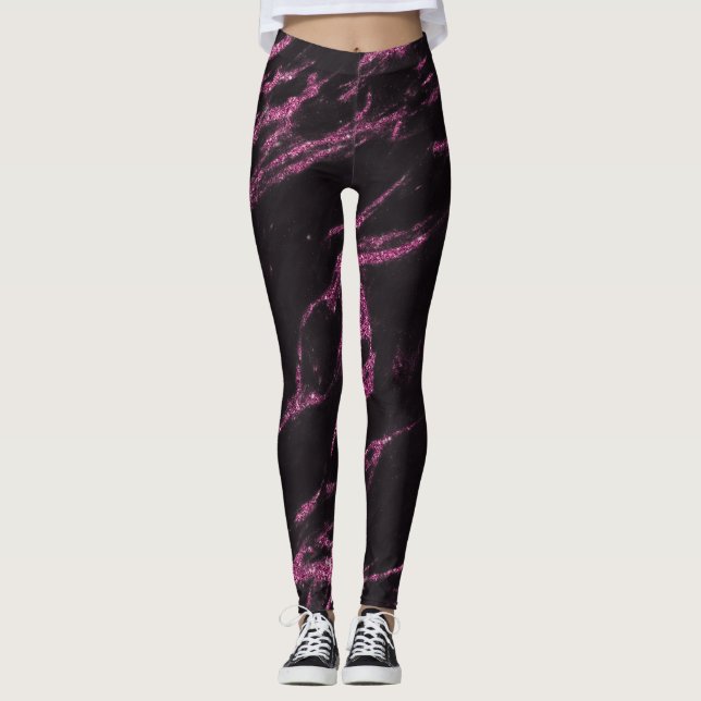 Legging Padrão de mármore preto rosado e magenta (Frente)