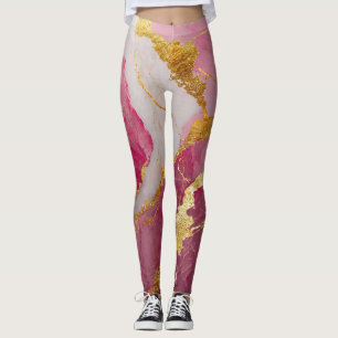 Legging Padrão de mármore rosa com Dourado