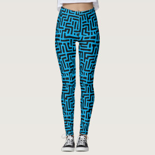 Legging Padrão de Maze Pop de Arte Negra e Azul
