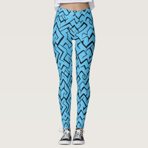 Legging Padrão De Meander Azul Claro   Maze Moderno