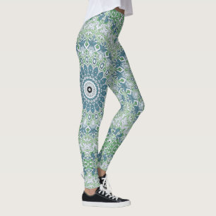 Legging Padrão de Medalhão Costeiro Azul e Verde