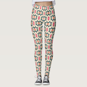 Legging Padrão de Medalhões Ornamentais Rosa Azul