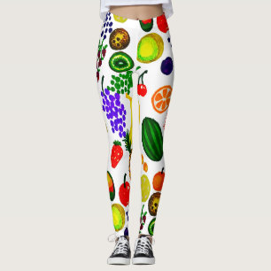 Legging Padrão de Medley de Fruta Desenhada Mão