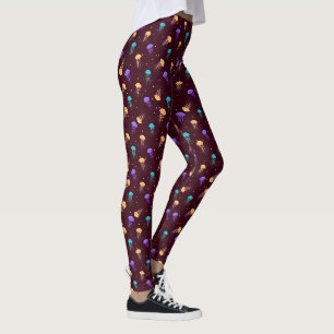 Legging Padrão de medusa multicolorido em fundo grená