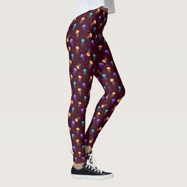 Legging Padrão de medusa multicolorido em fundo grená (Direita)