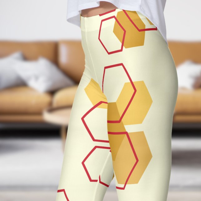 Legging Padrão de mel amarelo-claro e bonito (Honeycomb on LightYellow)