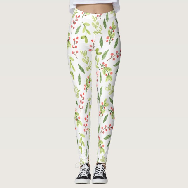 Legging Padrão de Mistura de Natal Bright Watercolor (Frente)