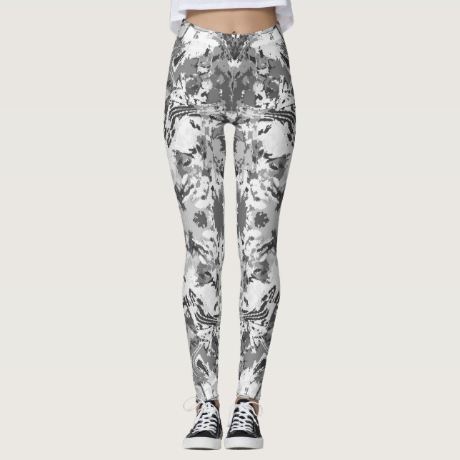 Legging Padrão de Moda Exclusiva do Abstrack Preto e Branc (Frente)