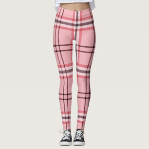 Legging Padrão de moda xadrez rosa chique e cinza