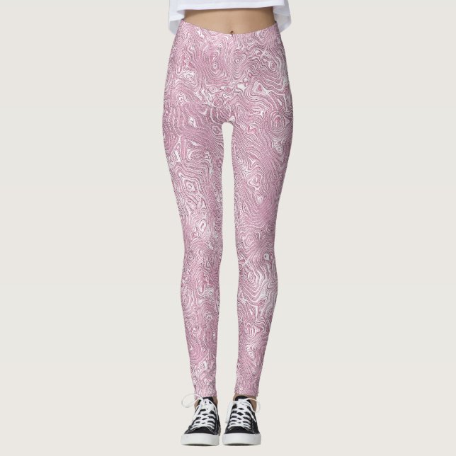 Legging Padrão de Moire de Seda Marmorizada em Rosa Empoei (Frente)