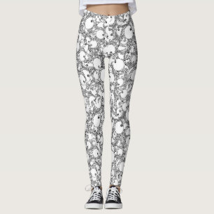 Legging Padrão de monstro branco e preto fantasma