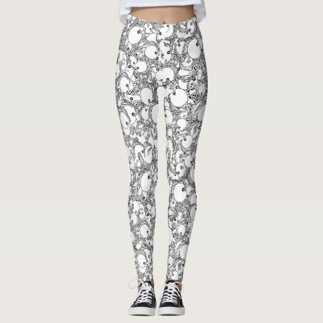 Legging Padrão de monstro branco e preto fantasma (Frente)
